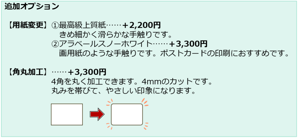 ほとぎデザインビジネス似顔絵名刺イラストの追加オプション用紙変更最高級上質紙アラベールスノーホワイト角丸加工