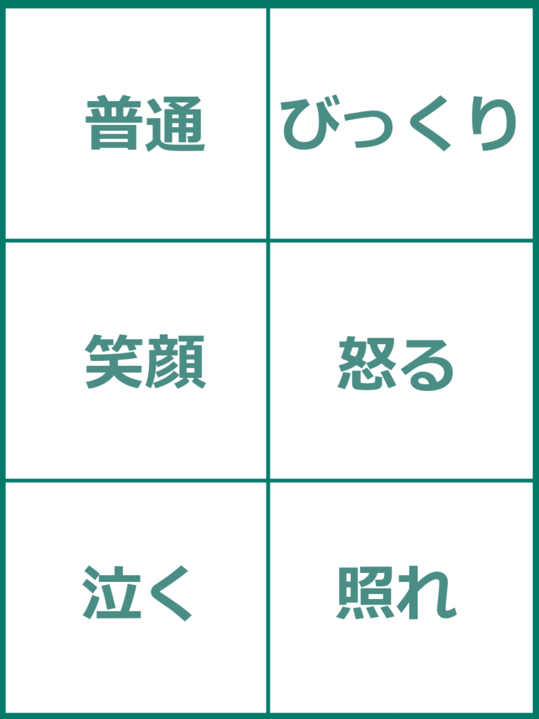 ほとぎデザイン表情シート6パターン普通笑顔びっくり怒る泣く照れ